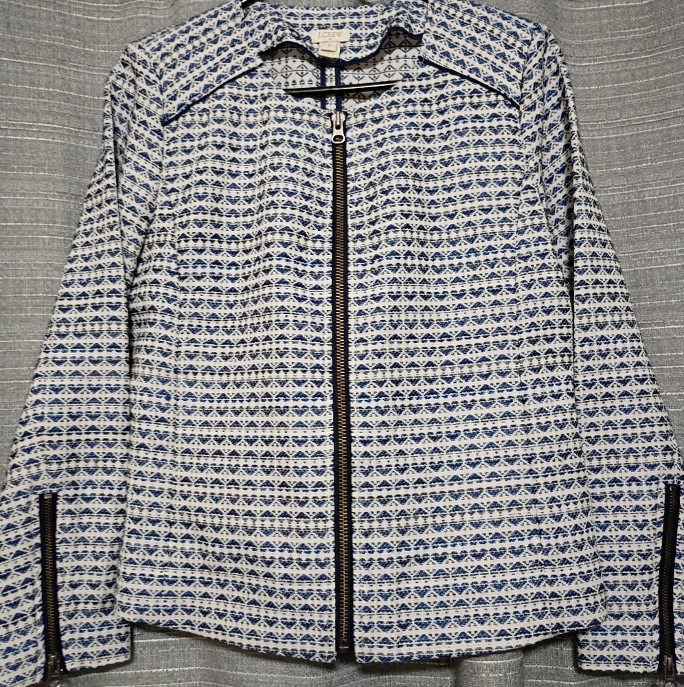 J. Crew Blue and White Blazer with Classic Pattern